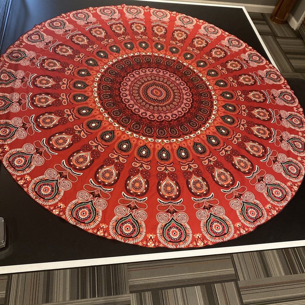 2 Indian Mandala Round Table Cover Boho Sarong Bathing suit cover up.